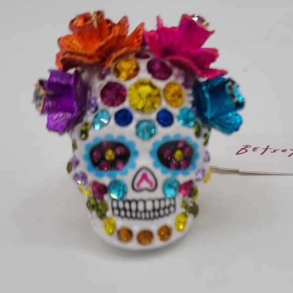 Betsey Johnson Floral Sugar Skull Stretch Ring NWT!  NEW!  Day of the Dead - Picture 2 of 8